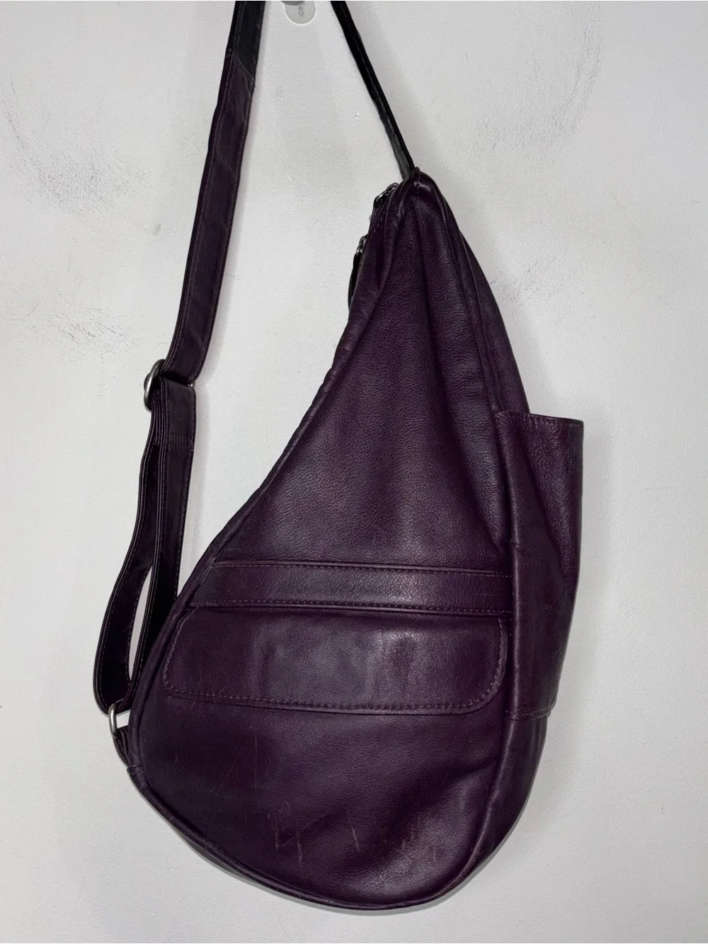 AmeriBag Healthy Back Pack Purple Leather Sling Bag Travel Bag Crossbody 15